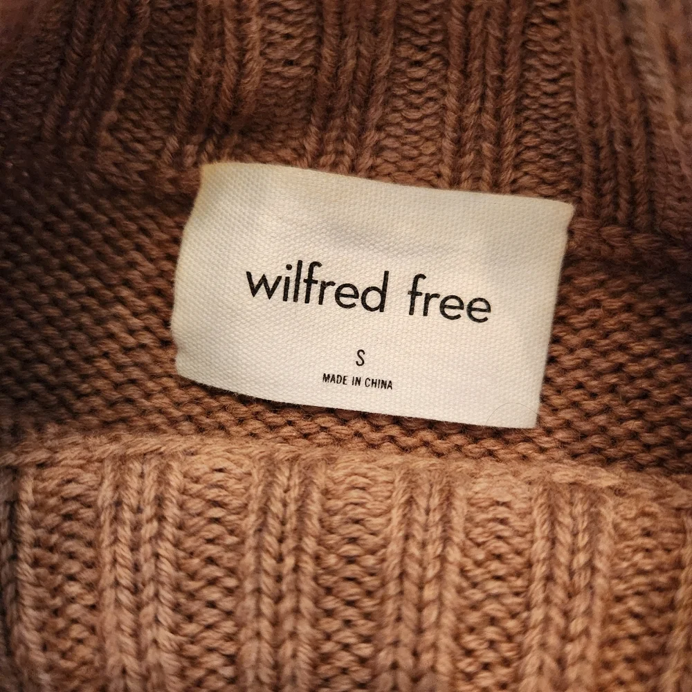 Wilfred Free Harper 100% Merino Wool Cropped Mockneck Sweater Tan Size Small